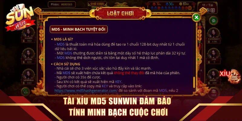 Tài xỉu MD5 Sunwin đảm bảo tính minh bạch cuộc chơi